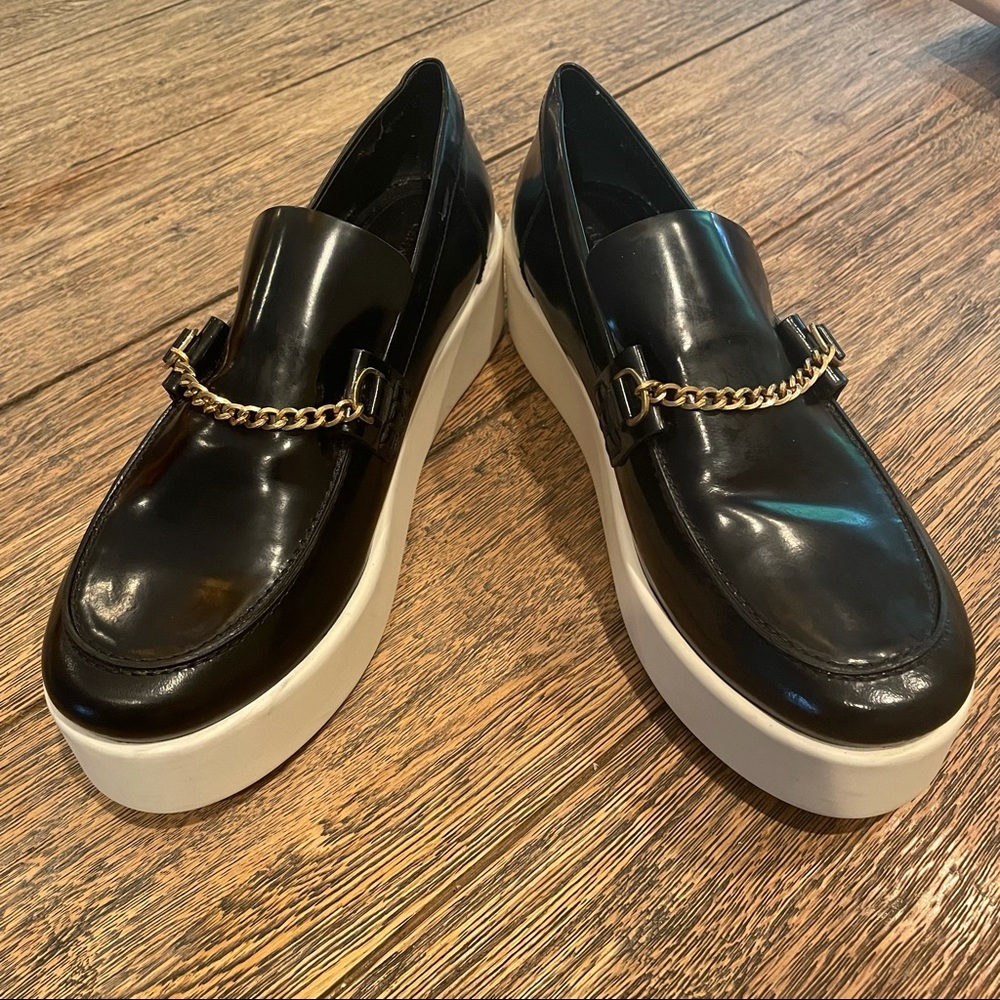 Celine Gold Chain Black Patent Leather Loafers 39.